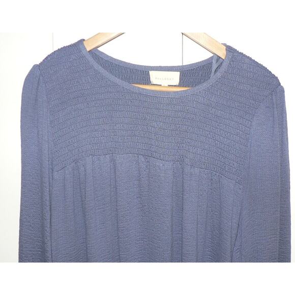 Melloday Women's Round Neck 3/4 Sleeve Smocked Textured Tunic Top in Blue Large - Picture 3 of 4